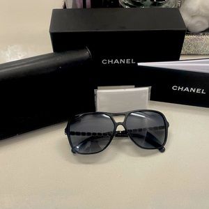 Black Chanel Pilot Aviator Sunglasses